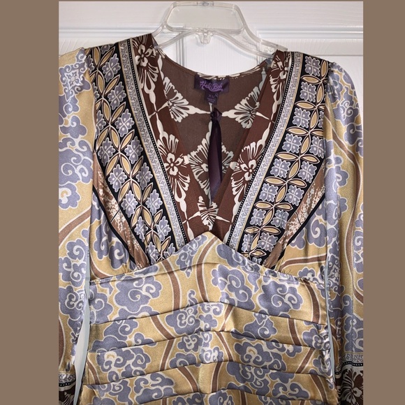 Hale Bob Silk Yellow Brown Tiered Dress NWT - Picture 3 of 6